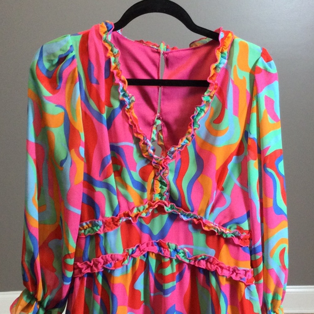 M Colorful Boho Ruffle Dress - Picture 5 of 16